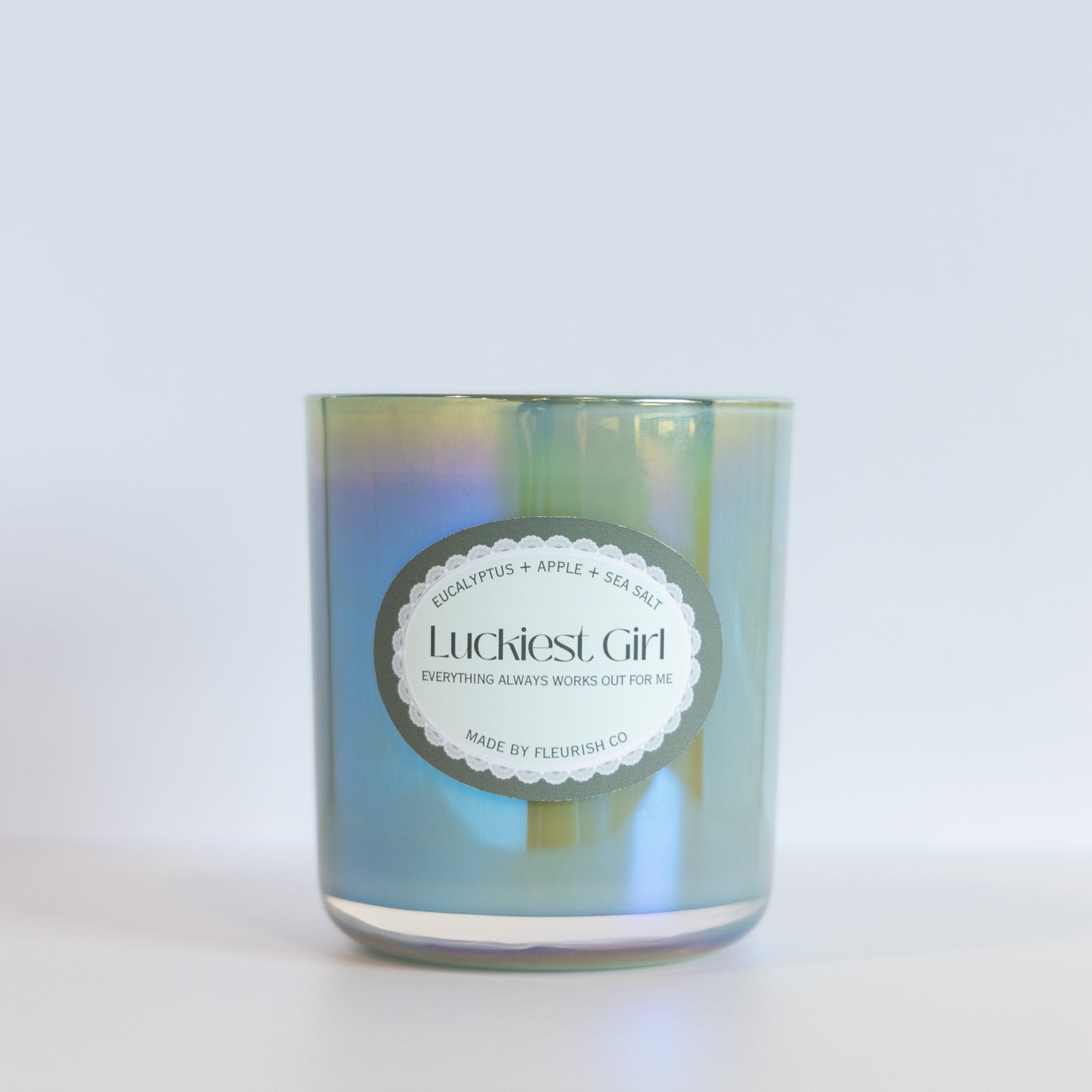 Luckiest Girl | Iridescent Sage Green | 15 oz Glass Double Wick Artisan Candle