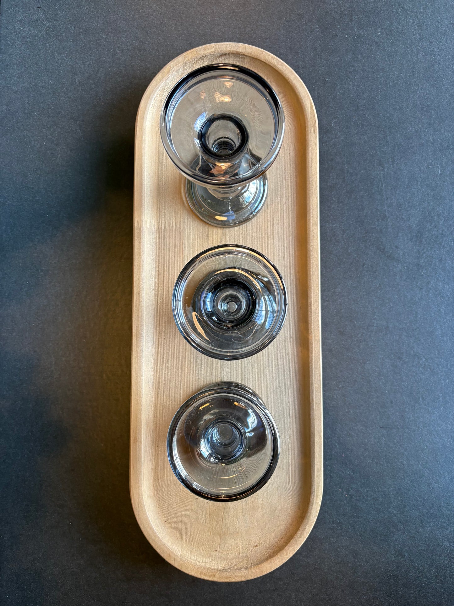 Gray Glass Column Candle Holder Trio