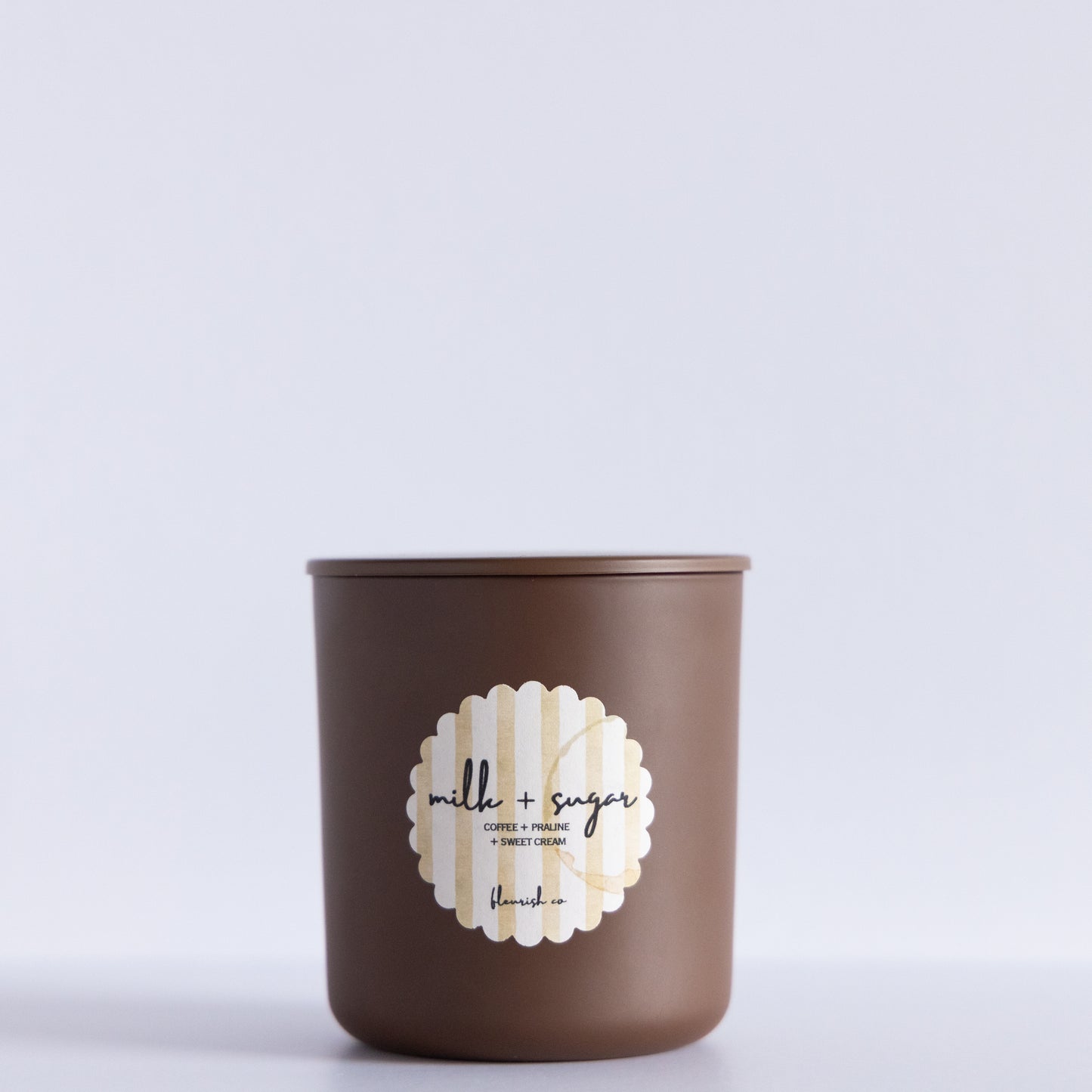 Milk + Sugar | Brown | 9 oz Glass with Metal Lid Single Wick Artisan Candle
