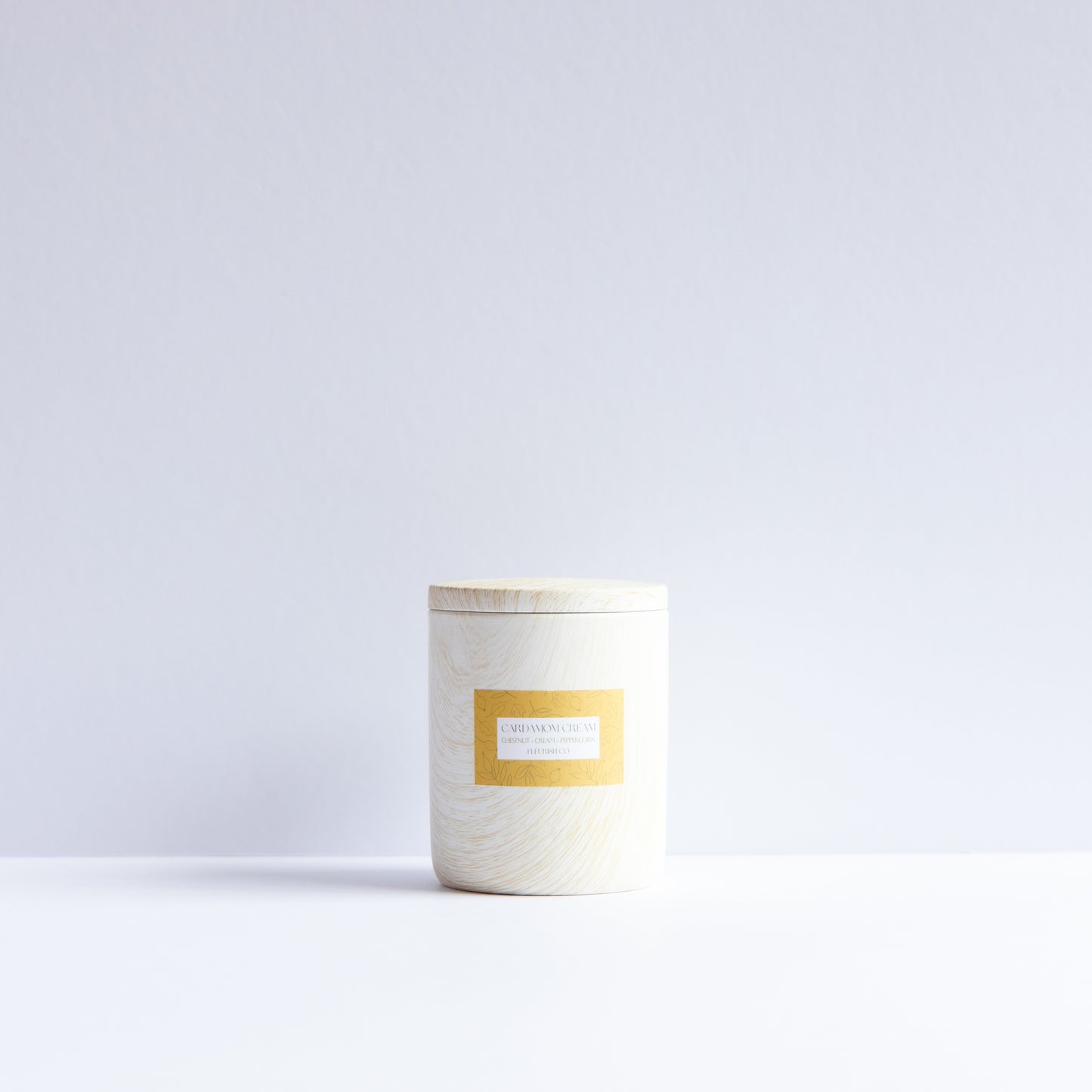 Cardamom Cream | Light Wood Grain | 14 oz Ceramic Jar With Lid Single Wick Artisan Candle