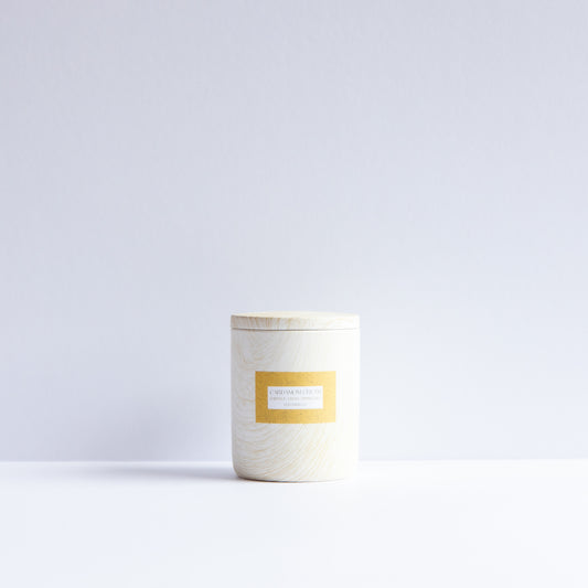 Cardamom Cream | Light Wood Grain | 14 oz Ceramic Jar With Lid Single Wick Artisan Candle