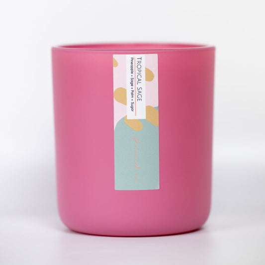 Pure Soy Candle | Tropical Sage | 15 oz Double Wick | Hot Pink