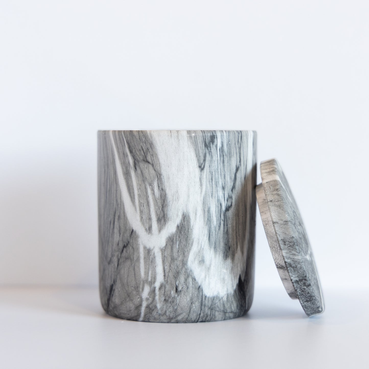 Sprig Stone | Grey Marbled | 14 oz Ceramic Jar With Lid Double Wick Artisan Candle