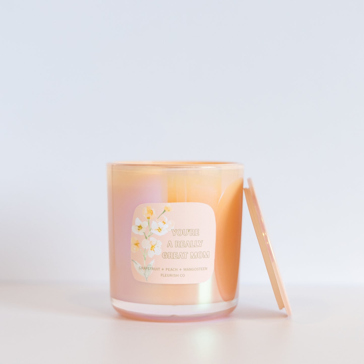 You're A Great Mom | Iridescent Peach | 9 oz Glass with Metal Lid Single Wick Artisan Candle