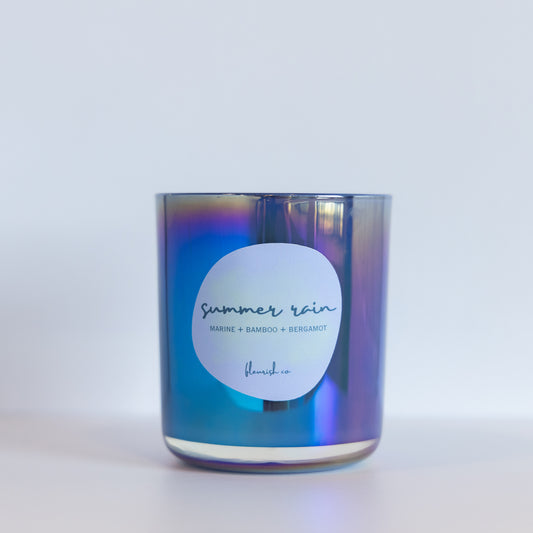 Summer Rain | Iridescent Navy | 15 oz Glass Double Wick Artisan Candle