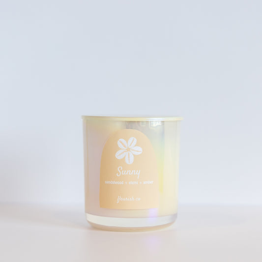 Sunny | Iridescent Butter Yellow | 9 oz. Glass with Lid Single Wick Artisan Candle