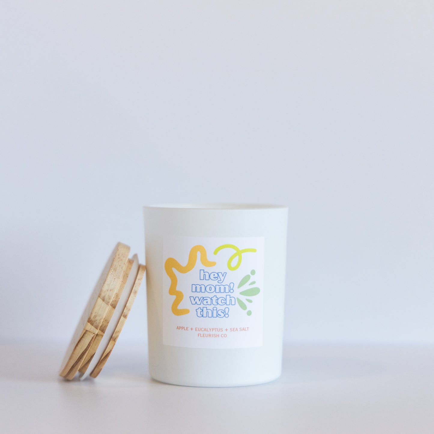 Hey Mom! Watch This! | White | 8 oz Glass with Bamboo Lid Single Wick Artisan Candle
