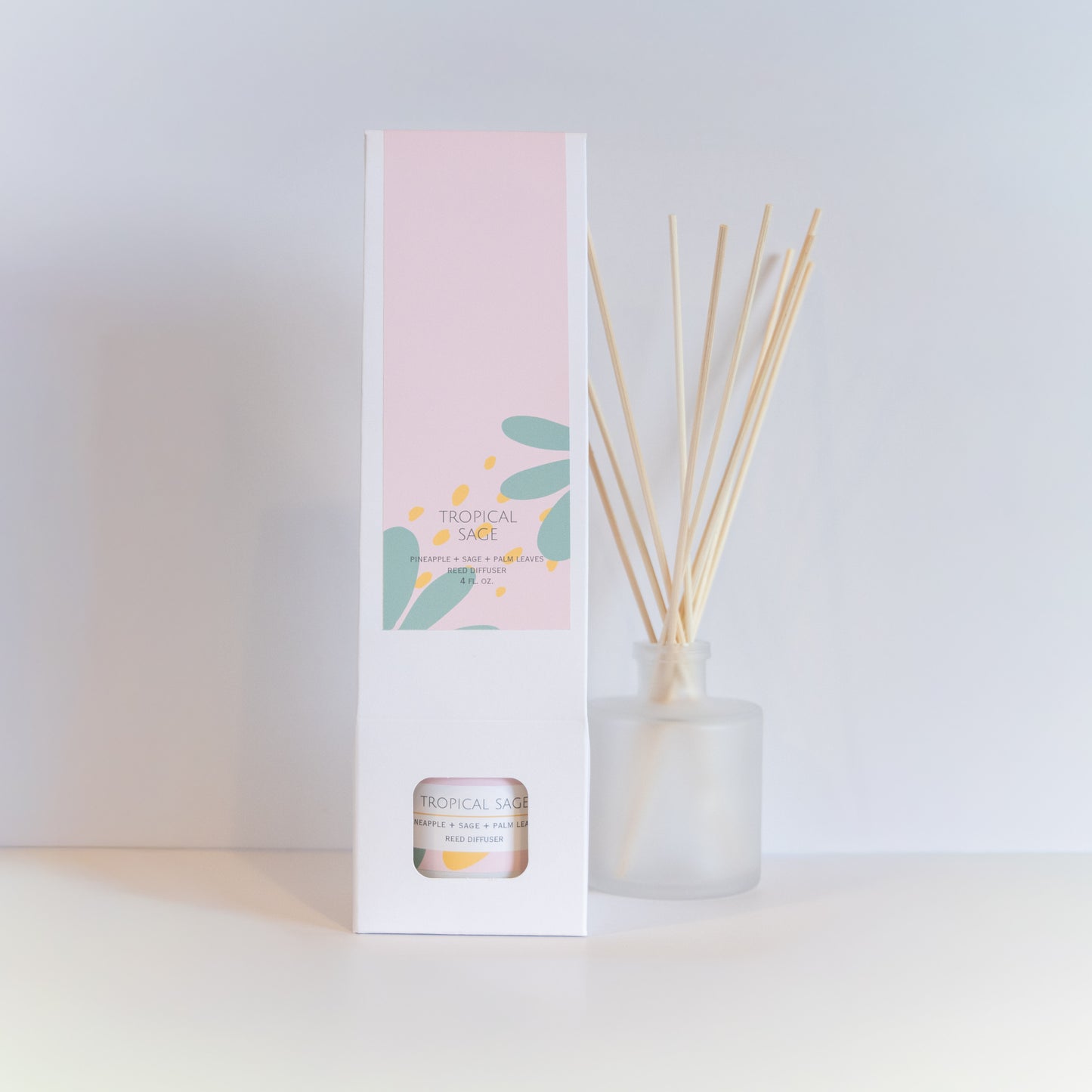 Tropical Sage | Frosted Glass Vessel With Bamboo Reeds | Artisan Reed Diffuser