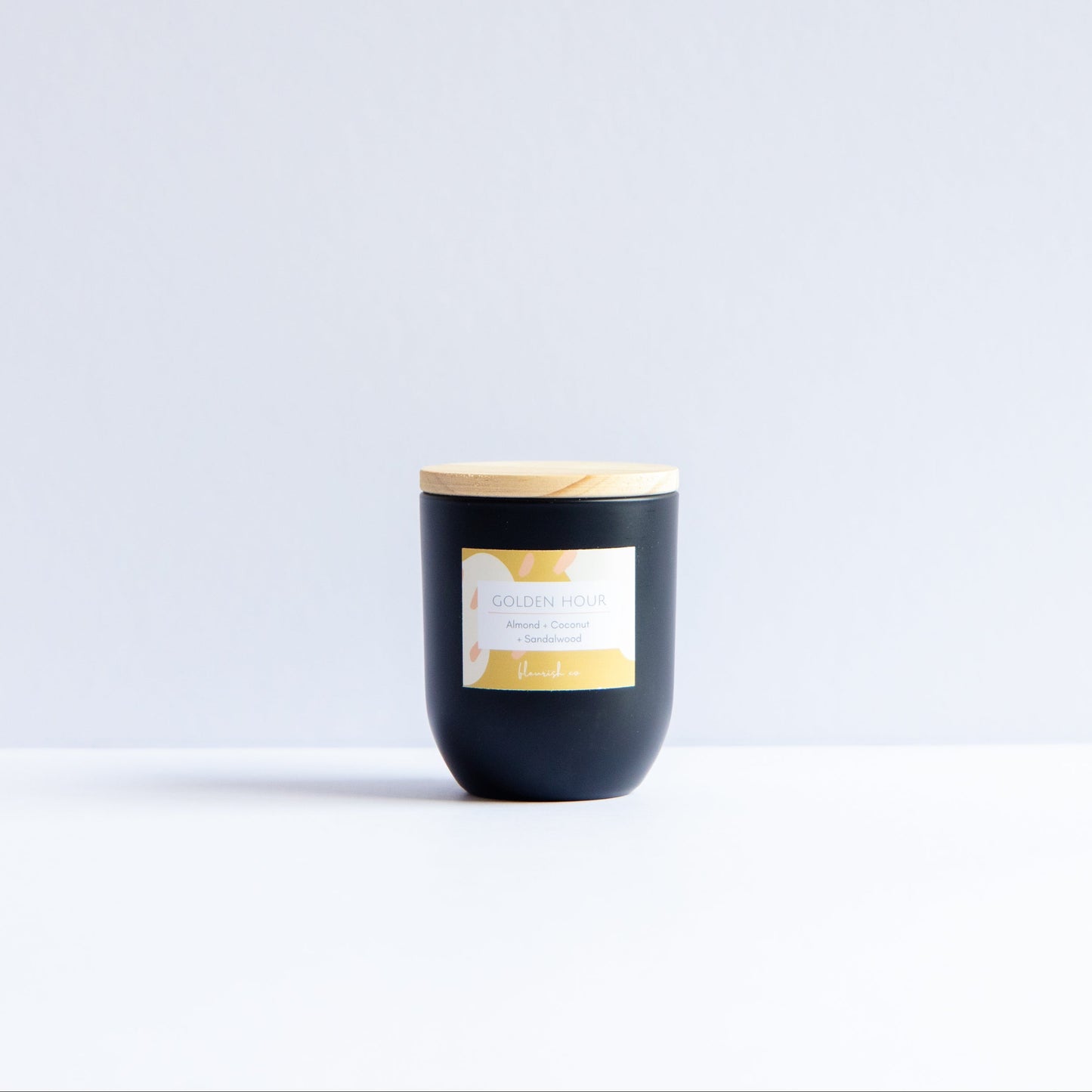 Golden Hour | Black with Bamboo Lid | 8 oz Glass Jar Single Wick Artisan Candle