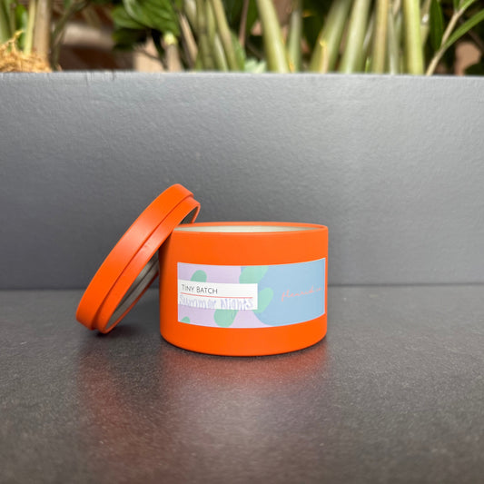 Pure Soy Tiny Batch Candle | Summer Nights | 6 oz Metal Tin with Lid