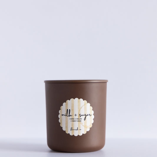 Milk + Sugar | Brown | 9 oz Glass with Metal Lid Single Wick Artisan Candle