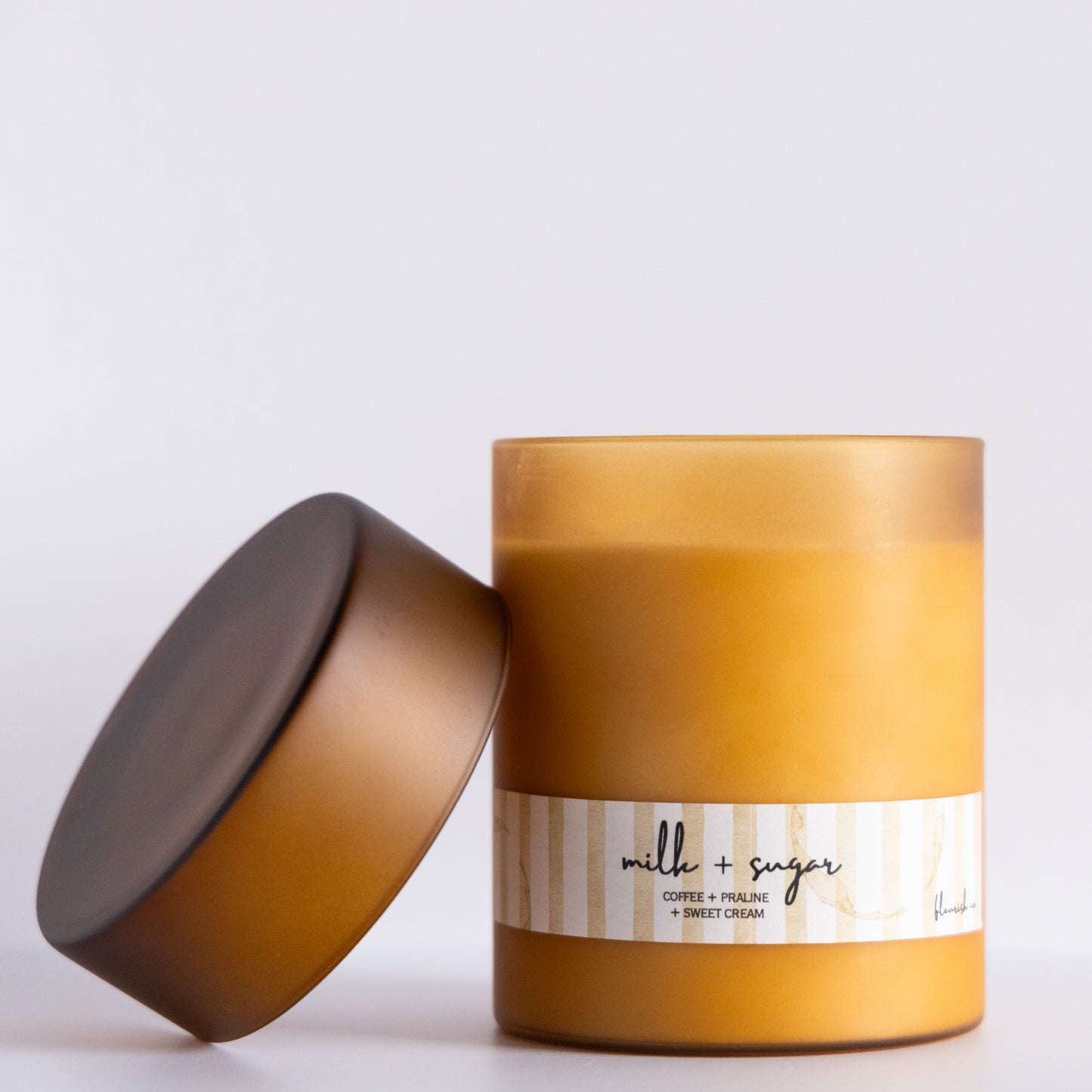 Milk + Sugar | Brown Duo | 18 oz Frosted Glass with Lid Double Wick Artisan Candle
