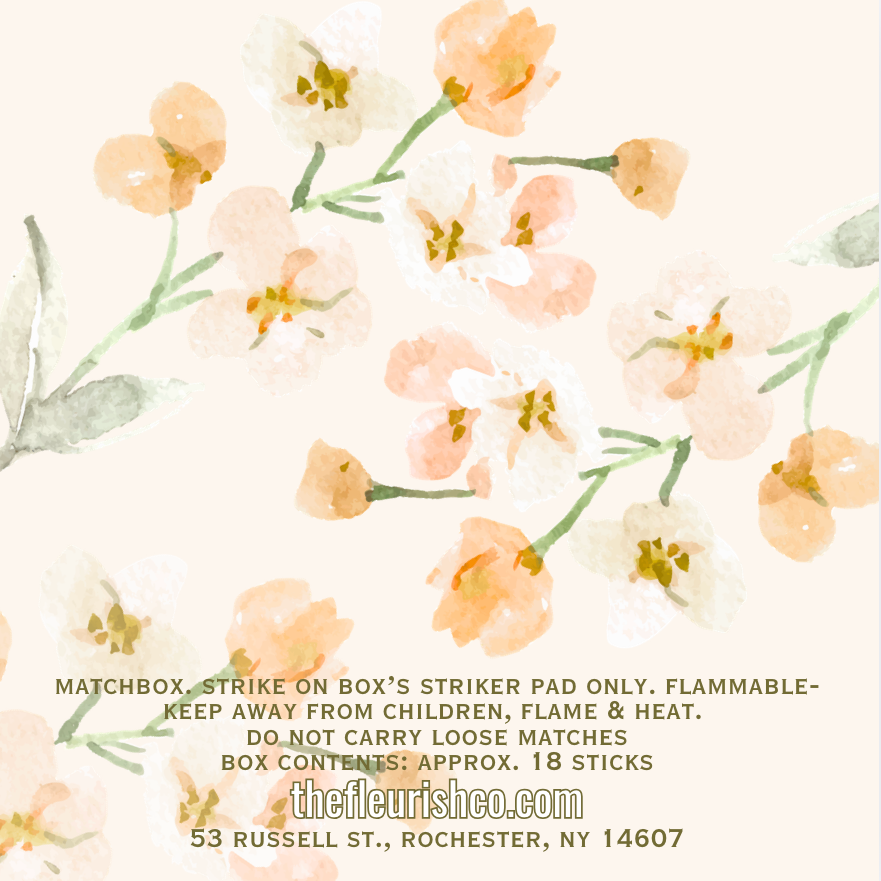 Floral matchbox with product information on a white background