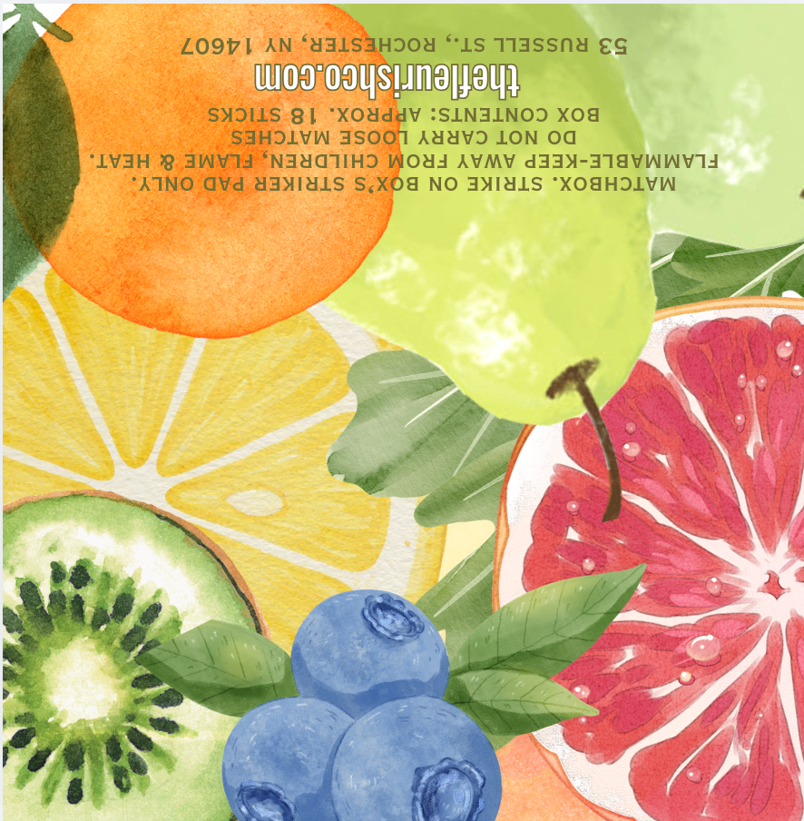 Illustration of various fruits including oranges, apples, kiwis, and blueberries on a colorful background.