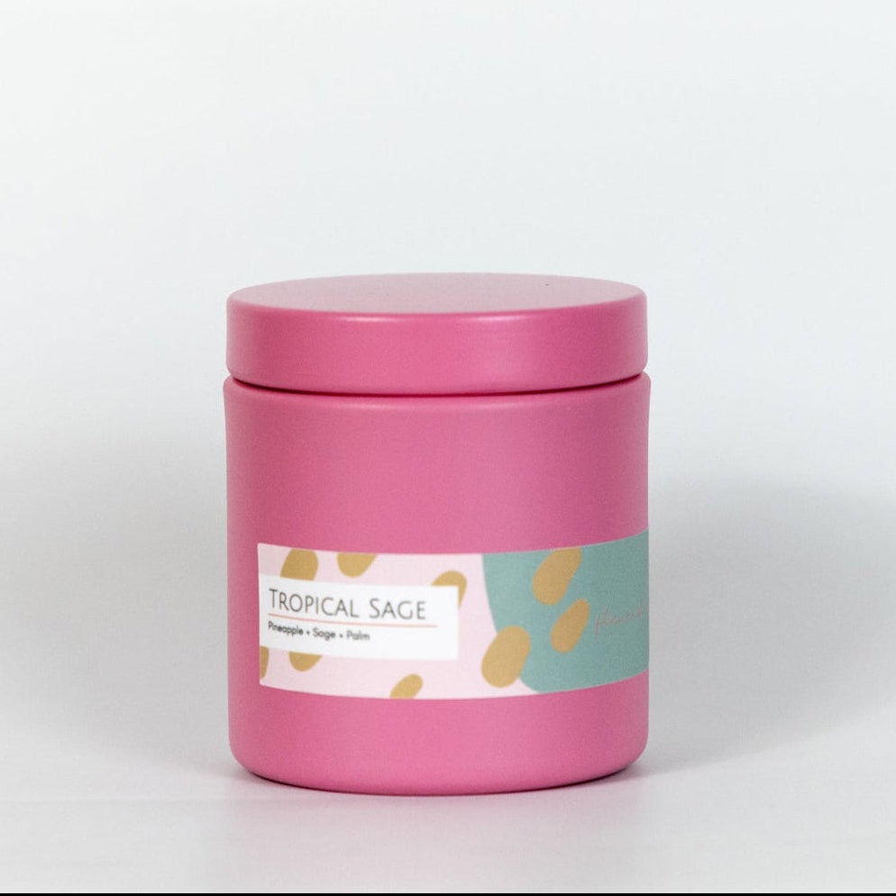 Pink container with a label on a white background